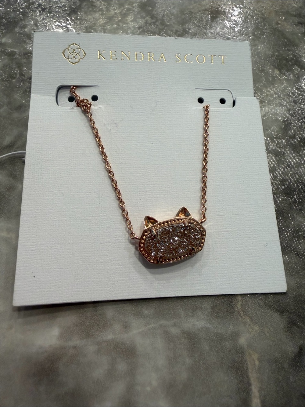 Kendra Scott Rose Gold Cat Druzy Pendant Necklace
